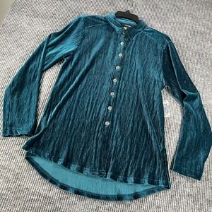 Ali Miles Shirt Top Blouse Womens Small Green Long Sleeve Button Up Casual New